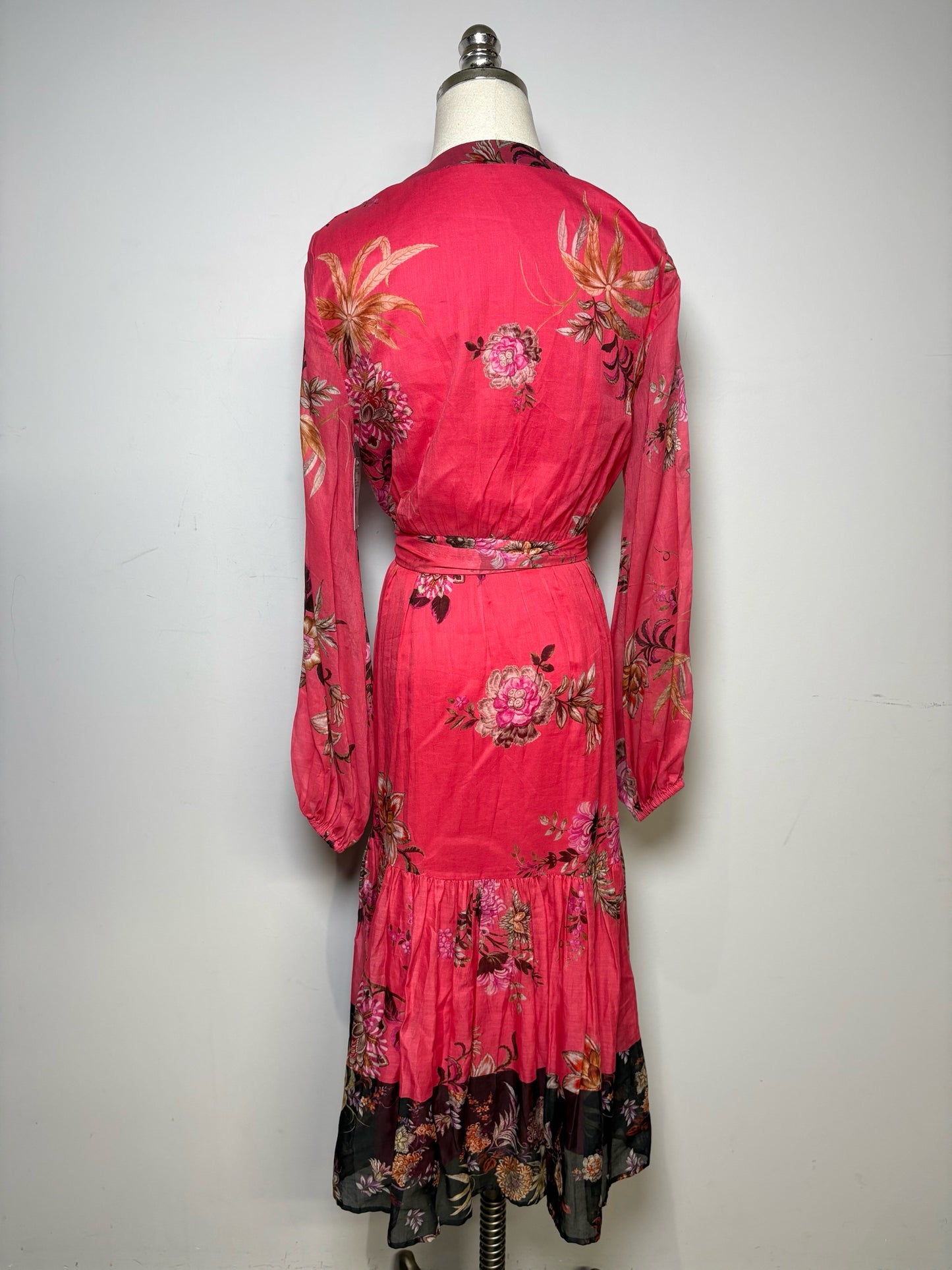 Women's Size S Kobi Halperin Pink Floral Pre-Owned Tiered Button-Down Dress