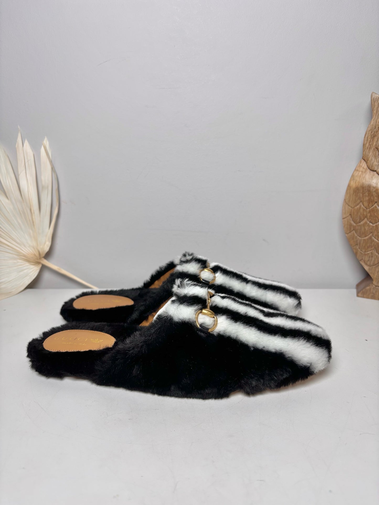 W Shoe Size 37 Gucci x Adidas Black, White Faux fur NWT Slip-ons