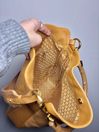 Gucci Leather Tan 2-Way Carry Bamboo Hobo Handbag