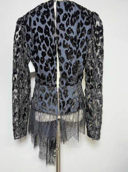 Women Size 8 Self-Portrait Black Lace, Textured Peplum Top