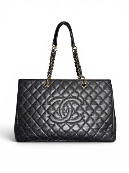 Chanel Extra Large GST Caviar Leather Black Quilted 16" Wide Pre-owned Tote