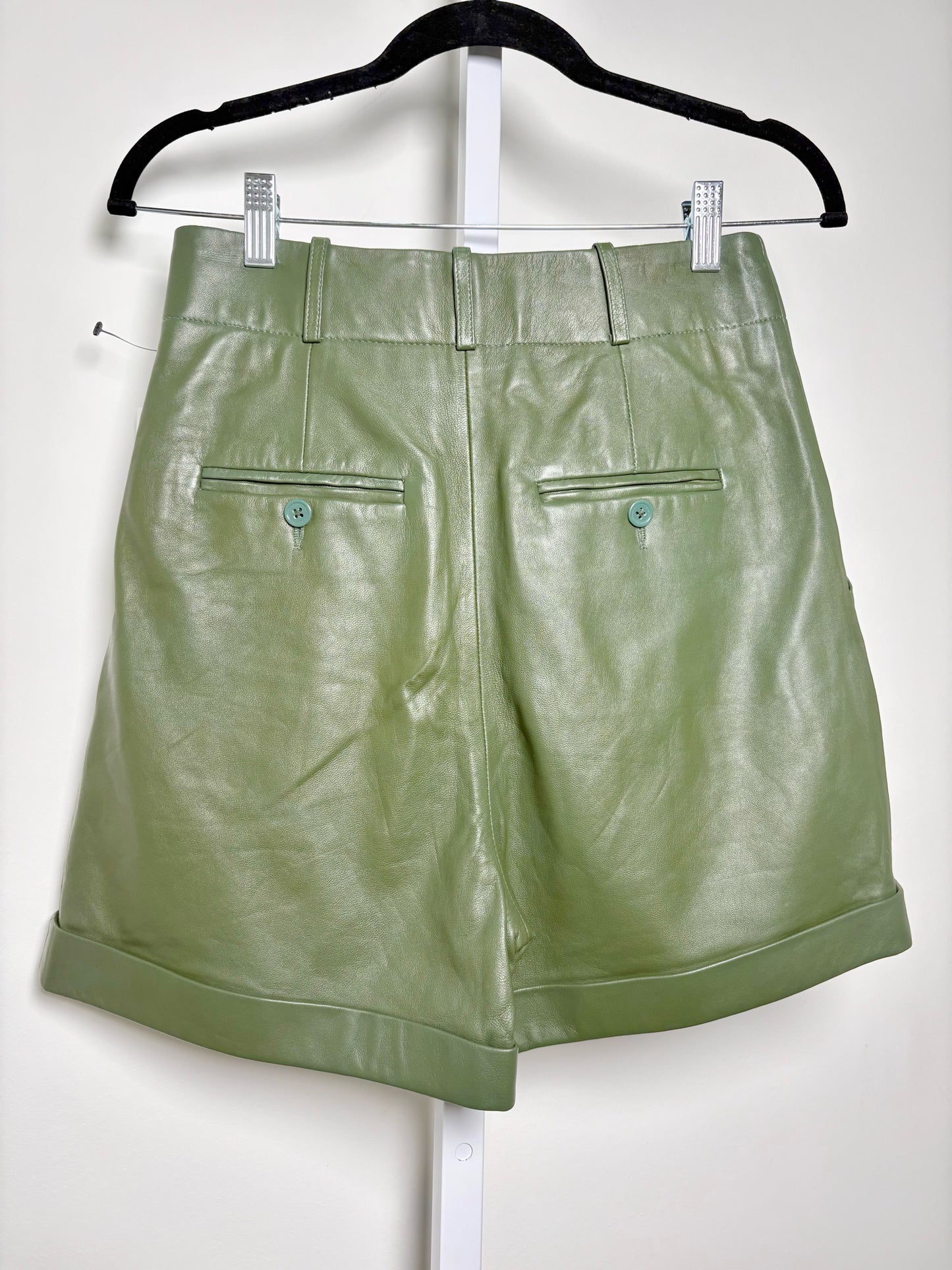 Women Size 2 Equipment Military Green Solid NWT Leather Shorts