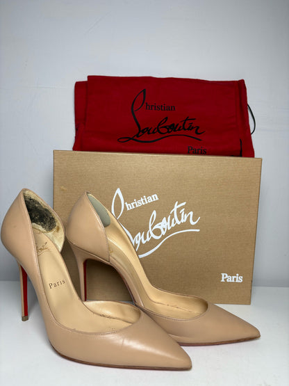 Women's Shoe Size 38 Christian Louboutin Iriza Nude Leather Pre-Owned d'Orsay Heels