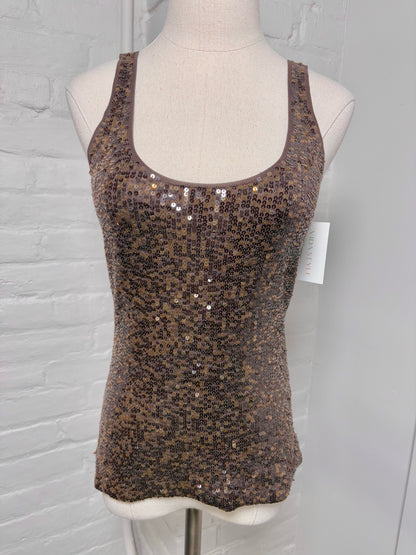 Women Size S Ralph Lauren Black Label Brown Sequins Top