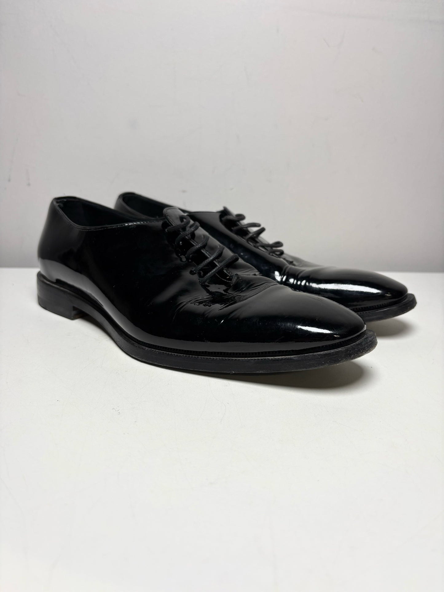 Men Shoe Size 7 Manolo Blahnik Black Patent Leather Pre-Owned Oxford Dress Shoes