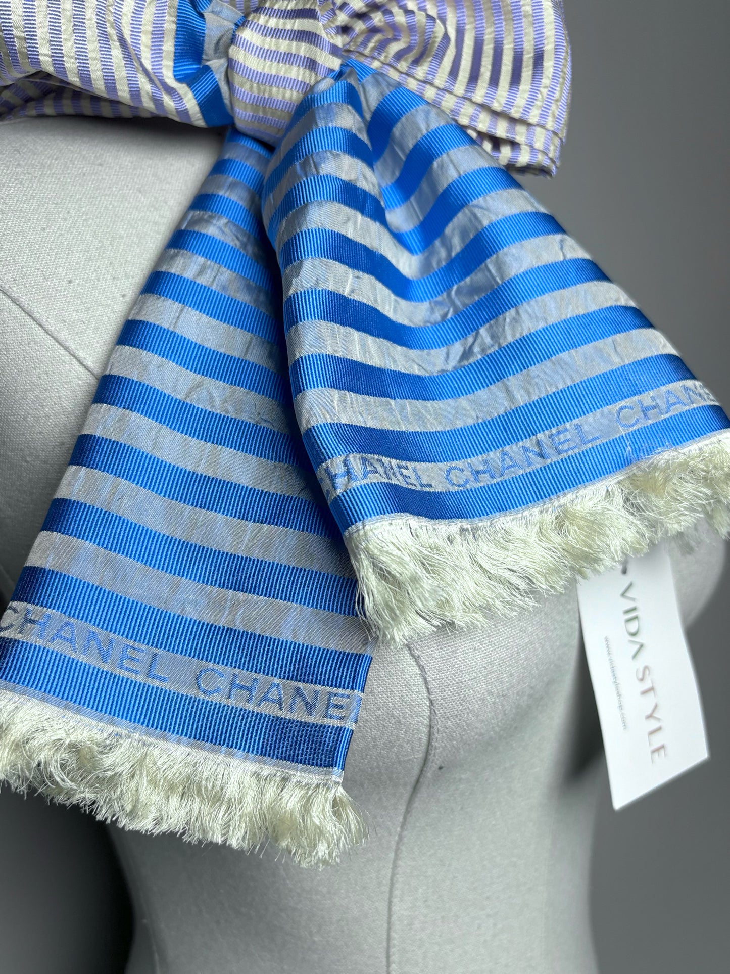 Chanel Striped 100% Silk Scarf Stole