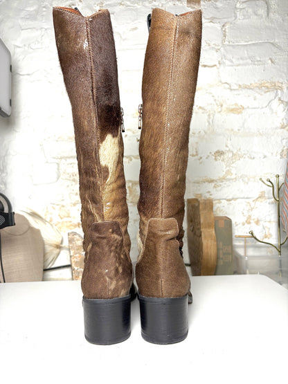 W Shoe Size 8.5 Donald J. Pliner Brown Leather Calf Hair Western Couture Boots
