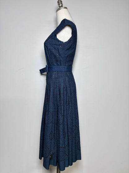 Women Size 40 (4/S US) Prada Blue Eyelet Lace Women's 100% Cotton Dress