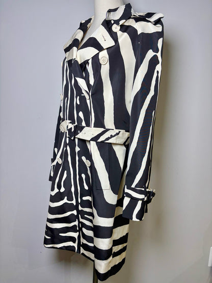Women Size 8 Christian Dior Black, Cream Zebra Silk Trench Coat