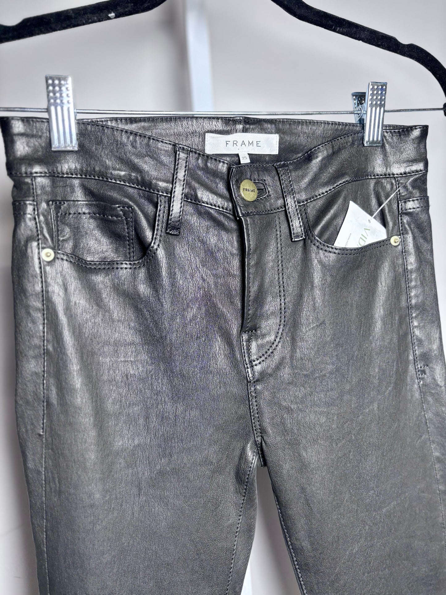 Women Size 25 Frame Black Solid Leather Not Vintage Pants