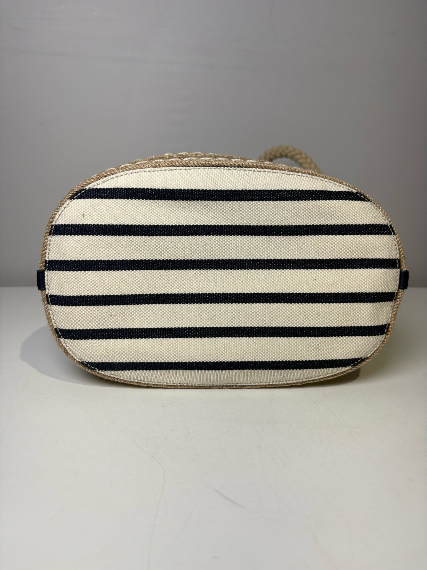 Prada Mariner Canvas Medium Bucket Bag Stripe Cream Pre-owned Purse