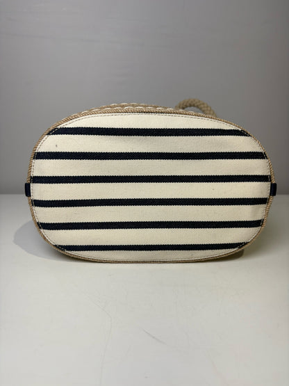 Prada Mariner Canvas Medium Bucket Bag Stripe Cream Pre-owned Purse