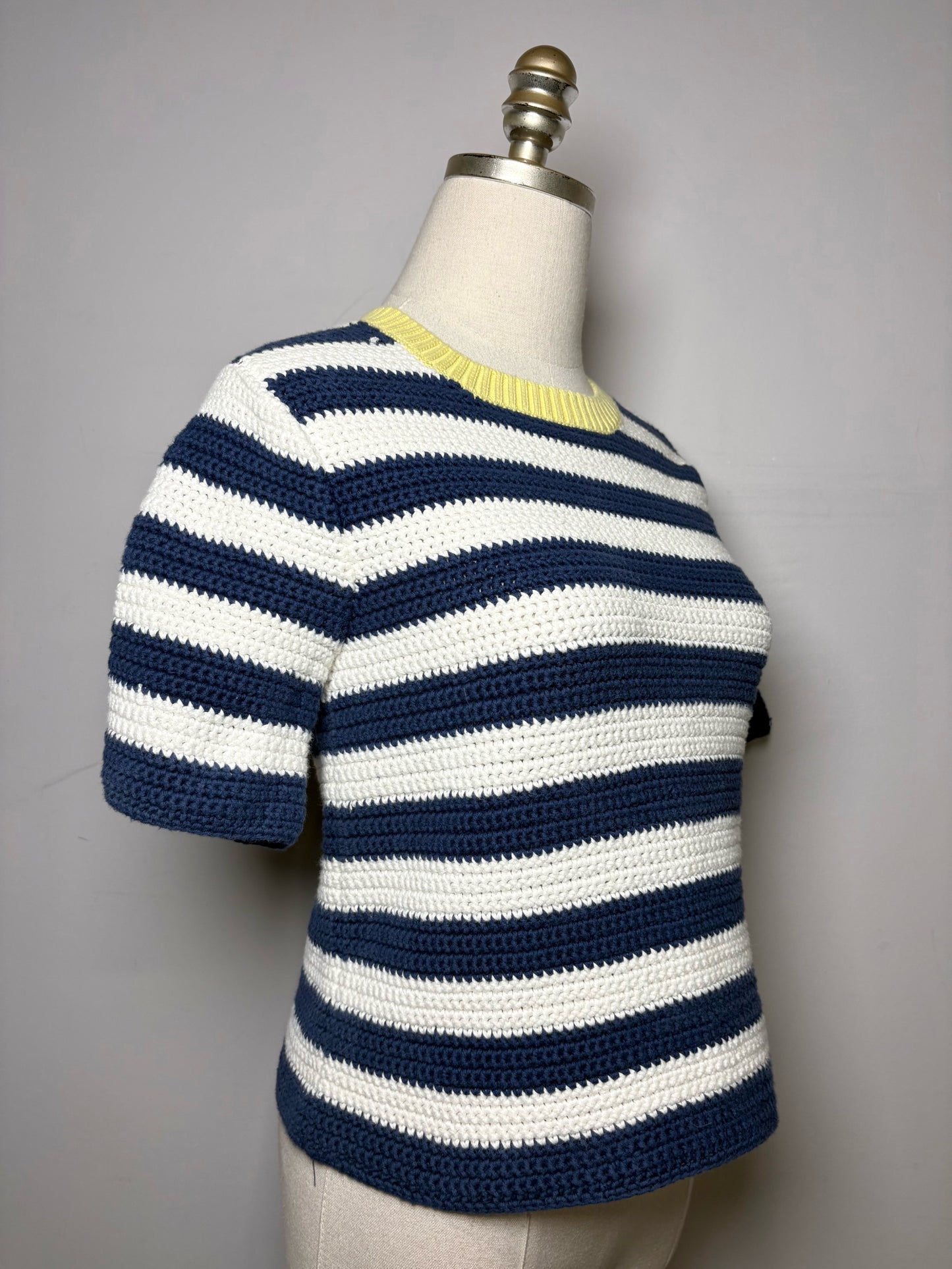 Women Size M Staud Blue, white, yellow Striped Knit Pure Cotton Women's Sweater