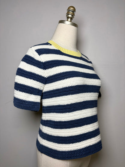 Women Size M Staud Blue, white, yellow Striped Knit Pure Cotton Women's Sweater