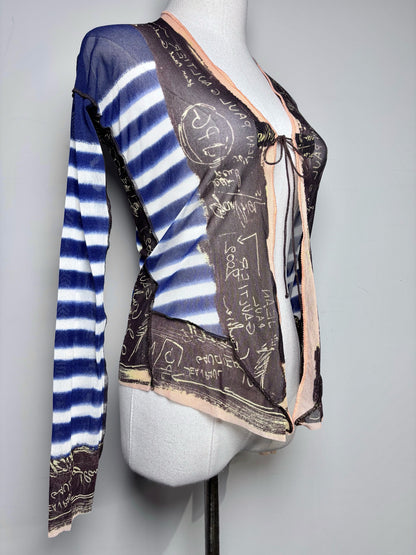 Women Size S (Estimate) Jean Paul Gaultier Blue, White Striped 2 Piece Mesh Set