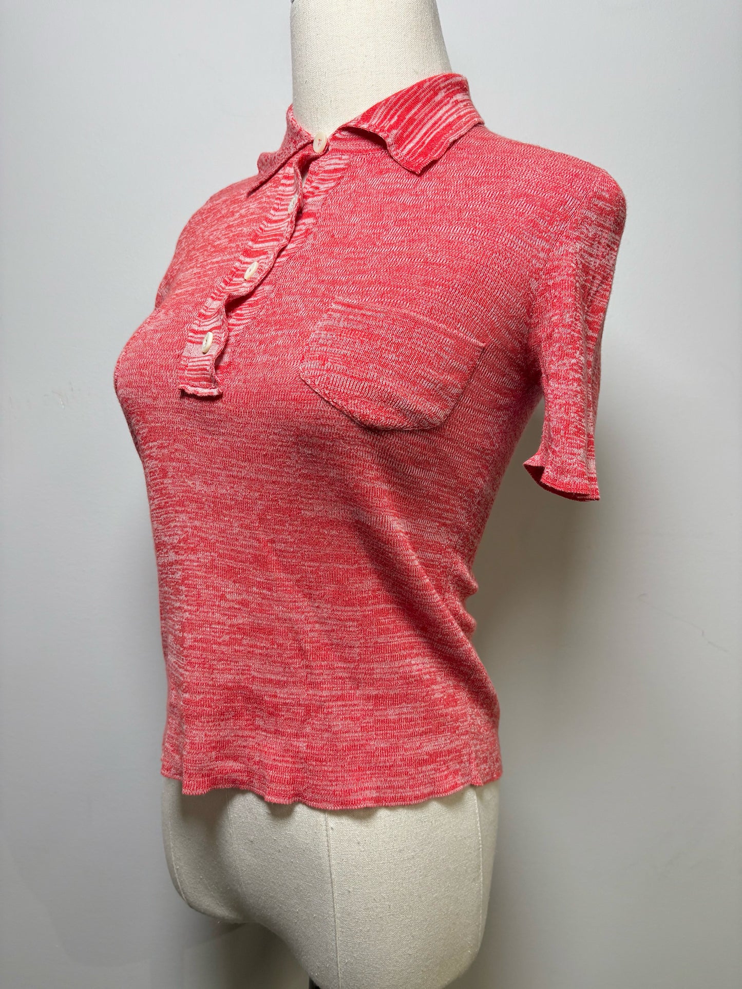 Women Size 40 (US 4,S) Prada Red, White Tweed Print Wool Blend Sweater