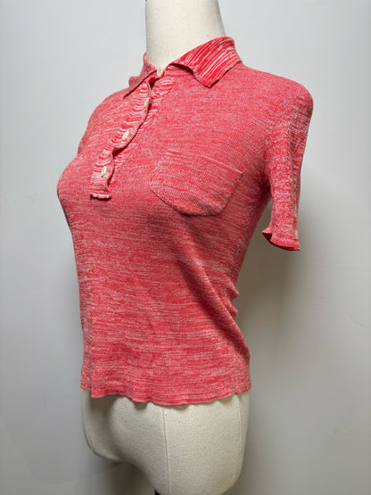 Women Size 40 (US 4,S) Prada Red, White Tweed Print Wool Blend Sweater