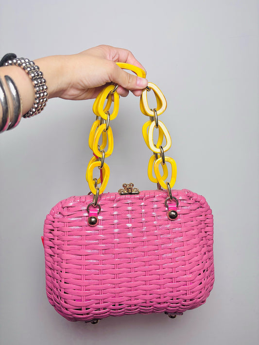 Frances Valentine Solid Wicker NWT Pink Purse