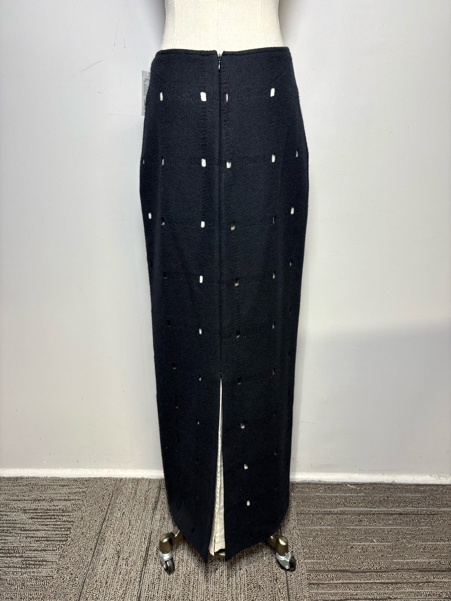 W Sz 36 Jil Sander Black Cutouts Wool w/Cotton Lining Skirt Pre-owned Vintage