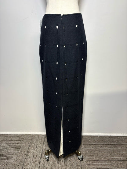 W Sz 36 Jil Sander Black Cutouts Wool w/Cotton Lining Skirt Pre-owned Vintage
