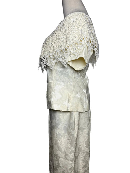 Size 12 Jessica McClintock Vintage Off-white Lace Jacket/Skirt Women's Suit
