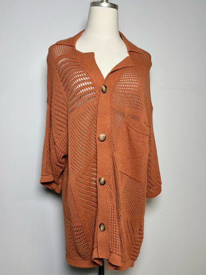Women Size M Nanushka Rust Orange Knitted Cotton, Paper, Rayon Sweater