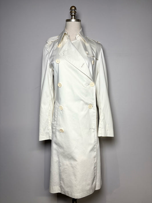 Women Size 4 Burberry White Cotton Blend Trench/Rain Coat