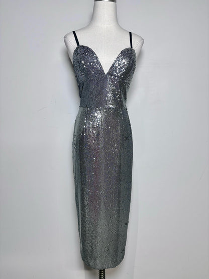 Women Size S Dress the Population Silver Sequins Midi Dress
