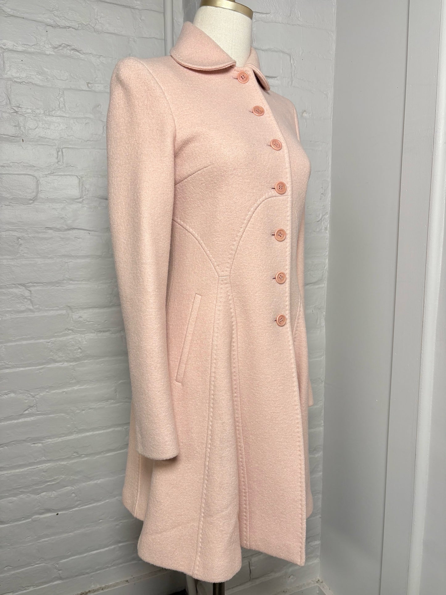 Women Size 4 Pringle of Scotland Pink Solid Vintage Lambswool Coat
