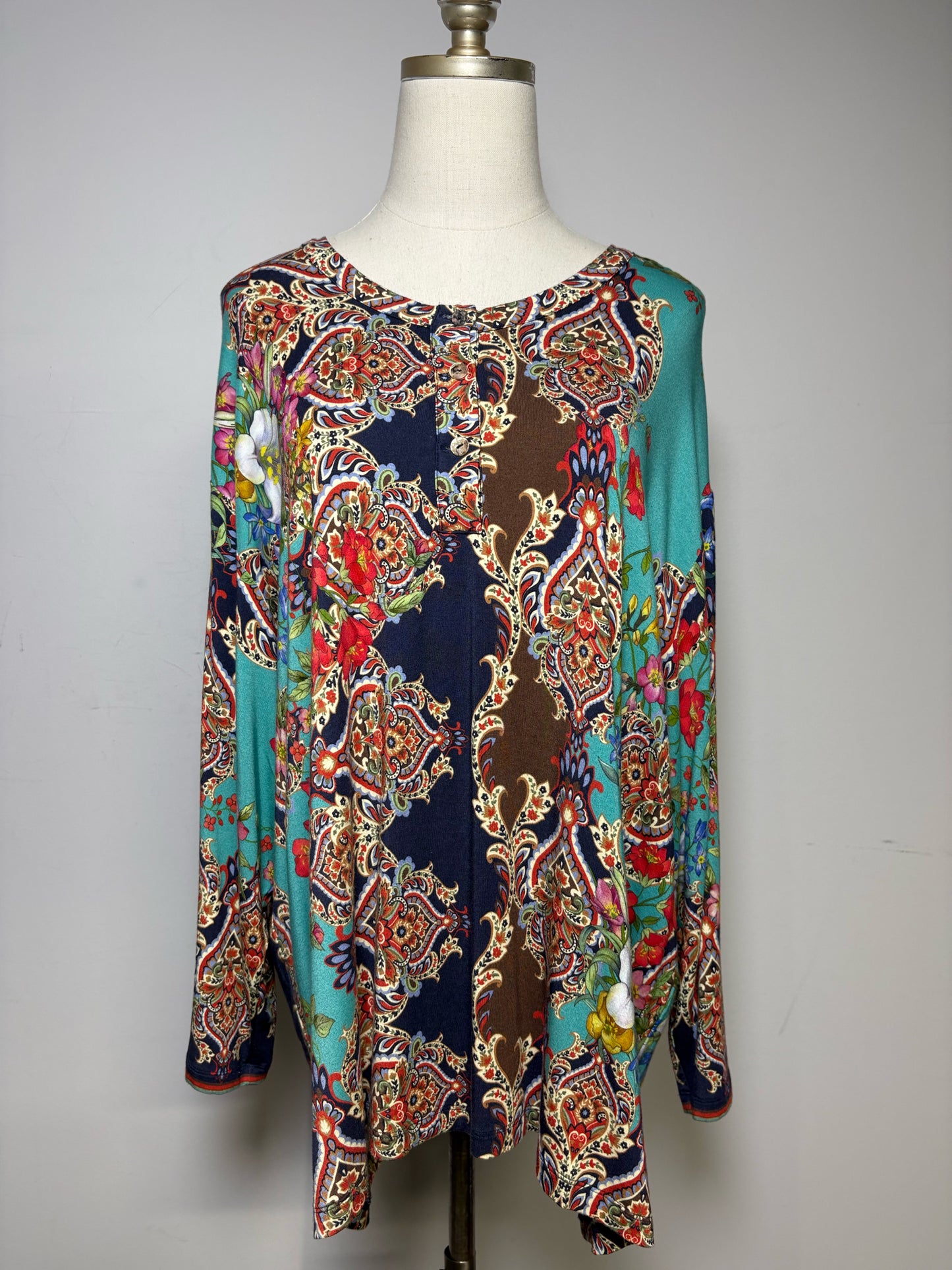 Women Size XXL Johnny Was Olive Green Floral Print Pre-Owned Long Sleeve Shirt