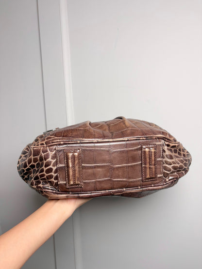Leather Giorgio Armani Croc Embossed Vintage Brown Medium Purse