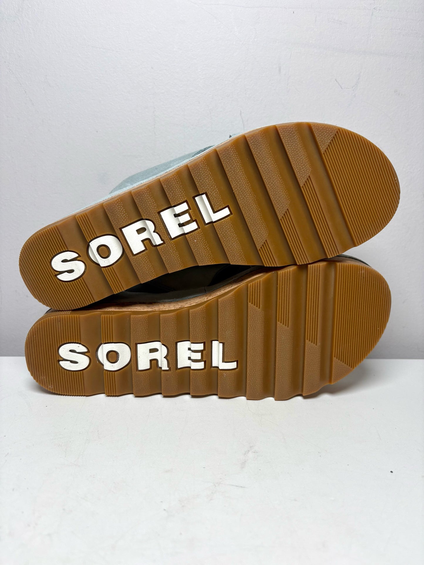 Women Shoe Size 8.5 Sorel Blue Suede & Cork NWT Pre-Owned Cameron Flatform Mule Sandals