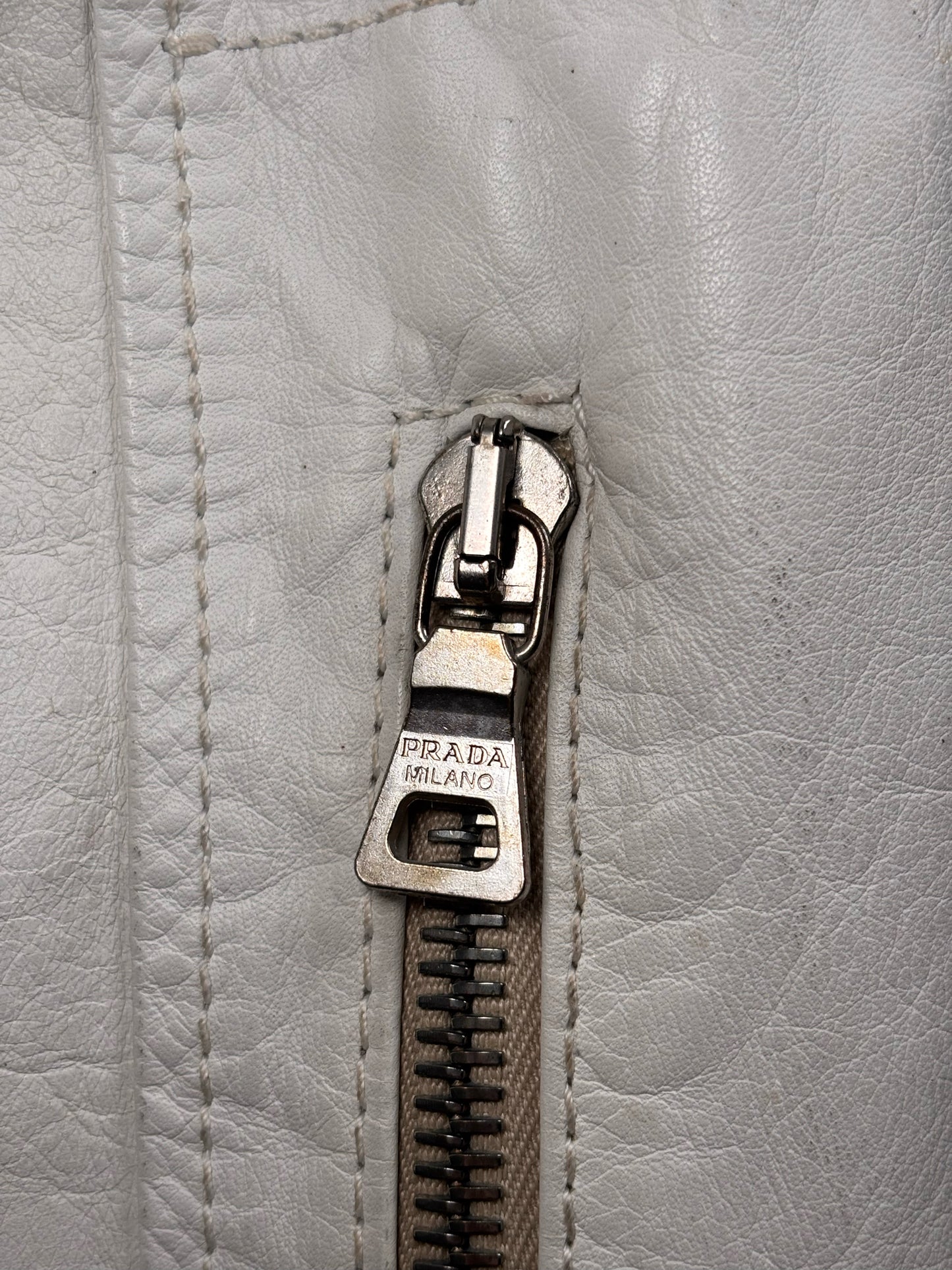 Vintage Prada White Leather Solid Men's Size 52 Moto Jacket