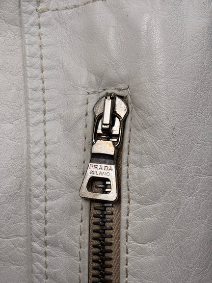 Vintage Prada White Leather Solid Men's Size 52 Moto Jacket