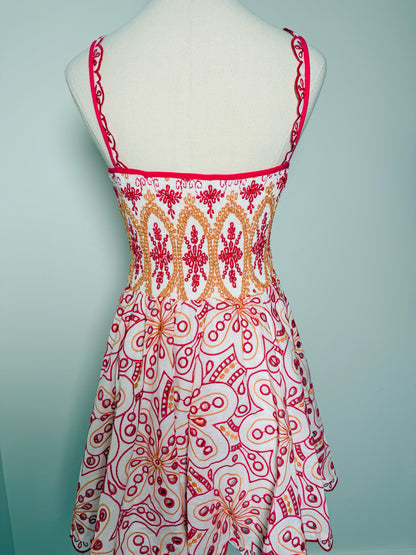 Women Size L Charo Ruiz Ibiza Pink, orange, white Eyelet Cotton Mini Dress