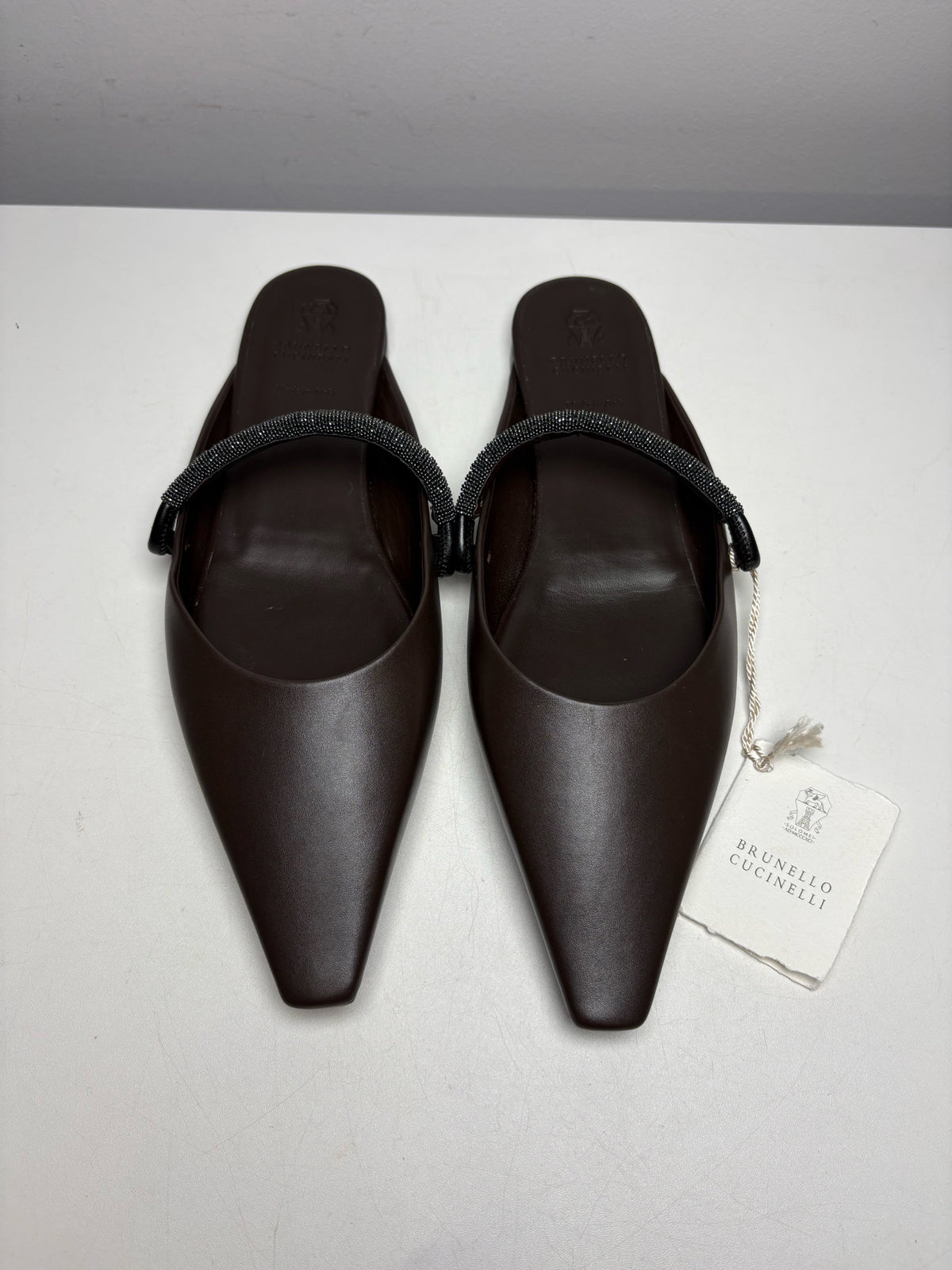 Women's Shoe Size 40 Brunello Cucinelli Brown Monili Strap NWT Pre-Owned Mule Slip-Ons