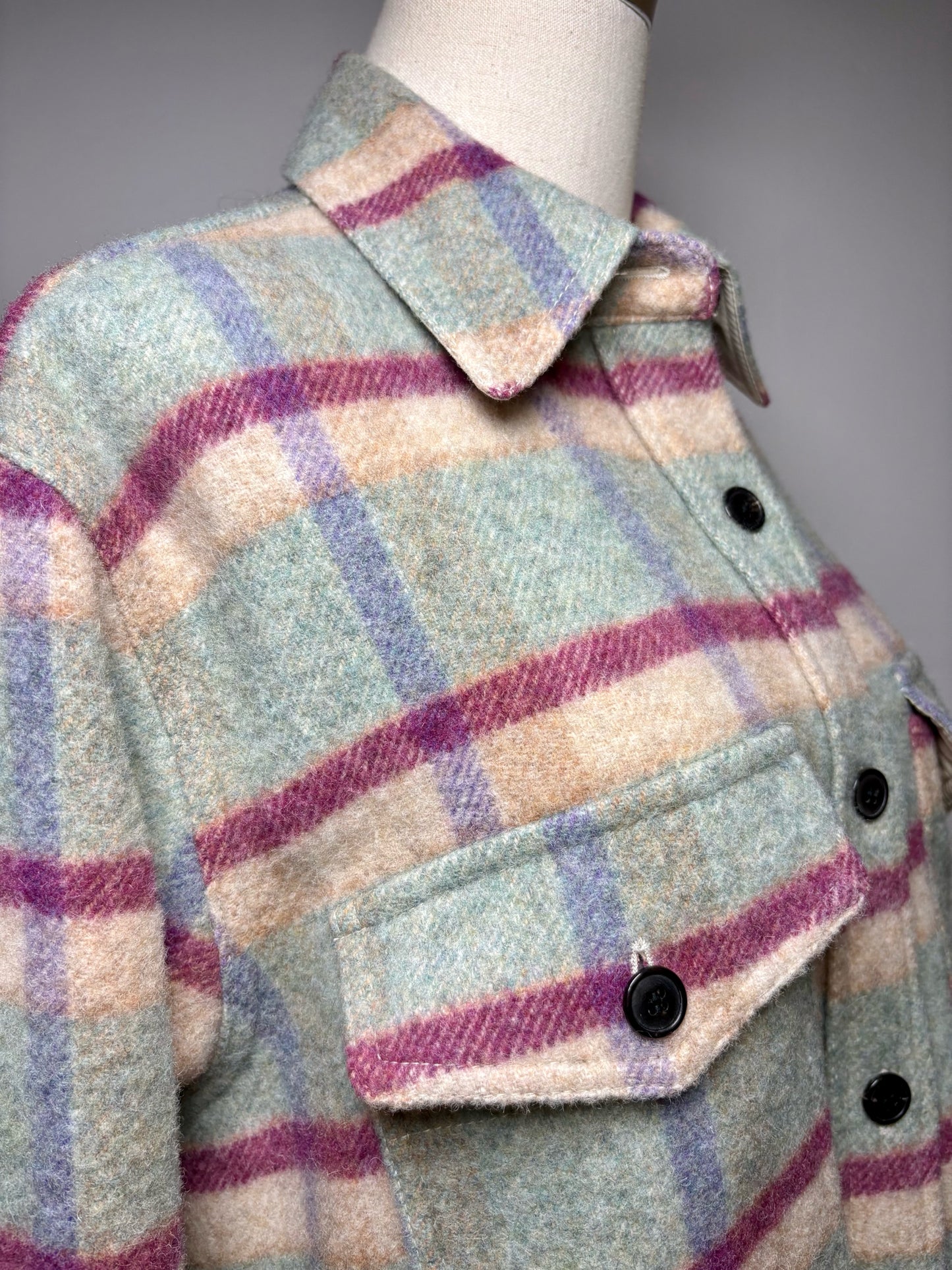 Women Size 38 Etoile Isabel Marant Faxon Mint Purple Plaid Wool Blend Pre-Owned Jacket