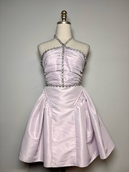 Women Size 2 Self-Portrait Lilac Crystals Pleats 100% Pre-owned Mini Dress
