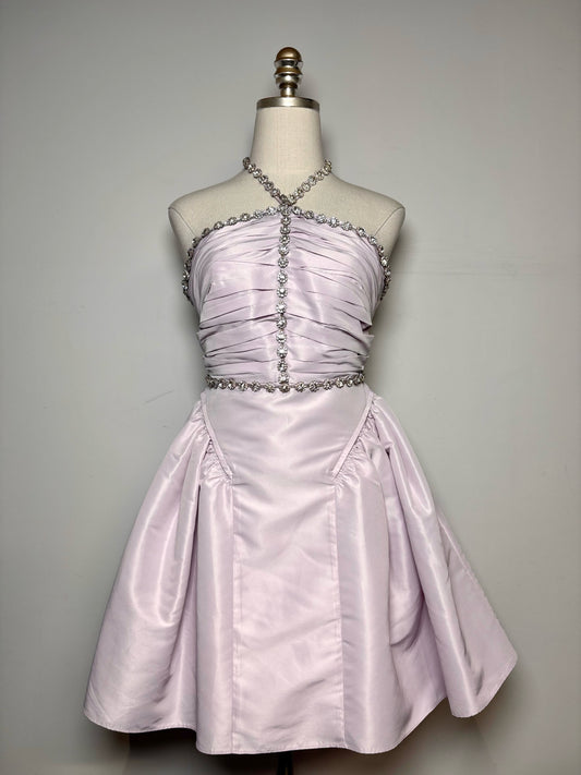 Women Size 2 Self-Portrait Lilac Crystals Pleats 100% Pre-owned Mini Dress
