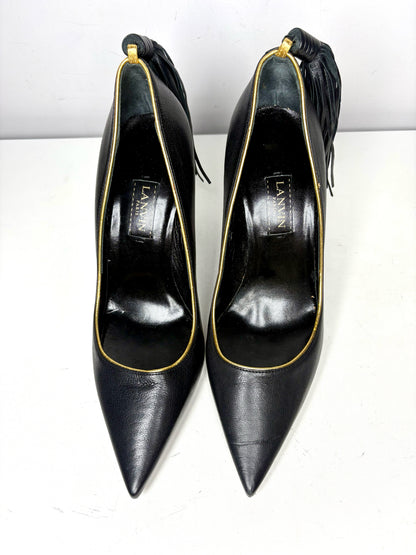 W Shoe Size 38.5 (8.5 US) Lanvin Ankle Tassel Black Leather Pre-owned Heels