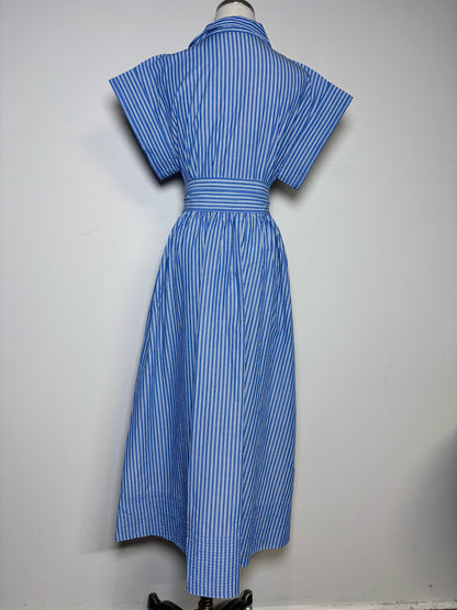 Women Size M Oliphant Blue/White Striped Pure Cotton Pre-owned, NWT Dress