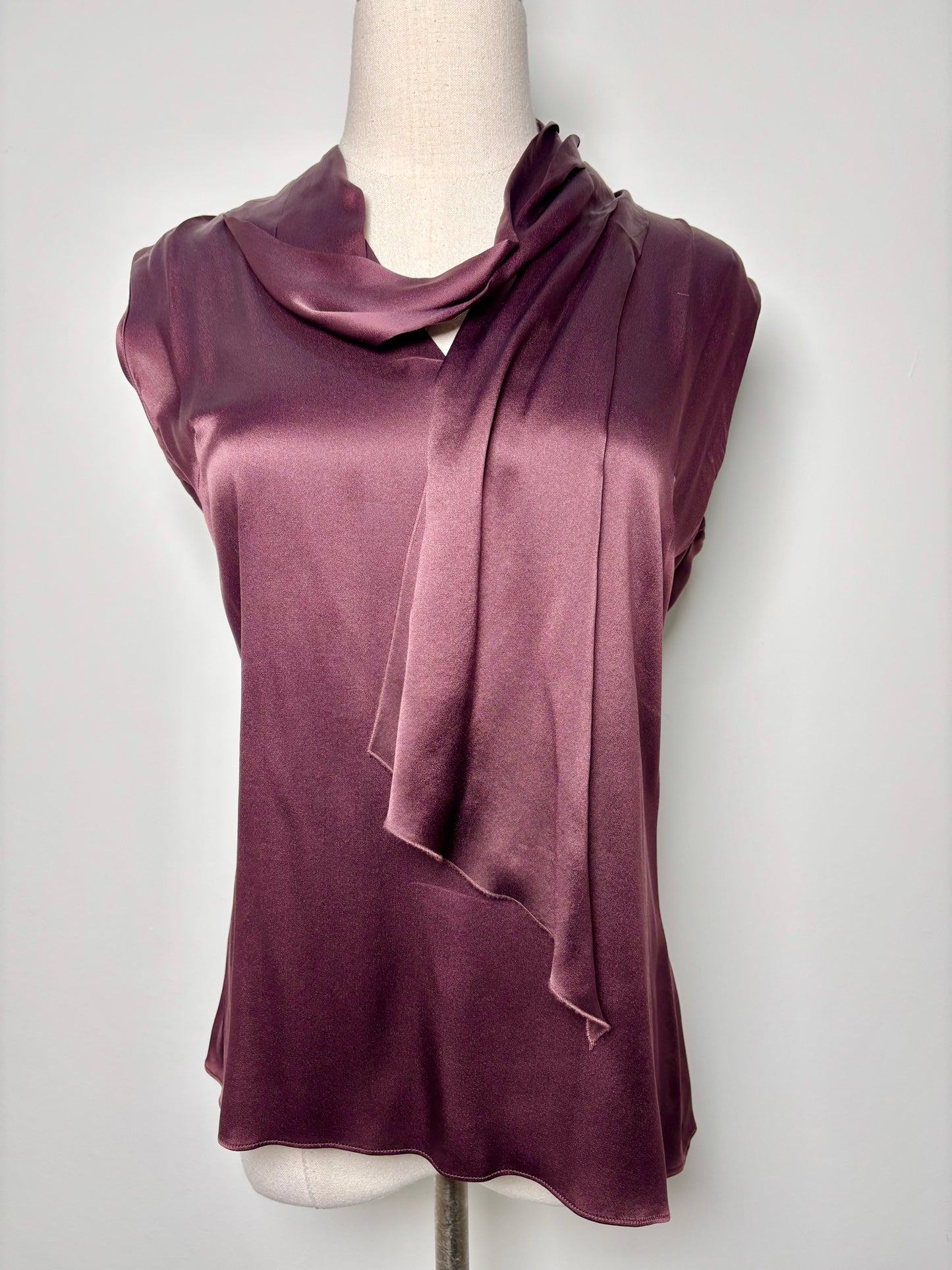 Women Size 38 (S, US) Scherrer Wine Solid Silk Vintage Blouse