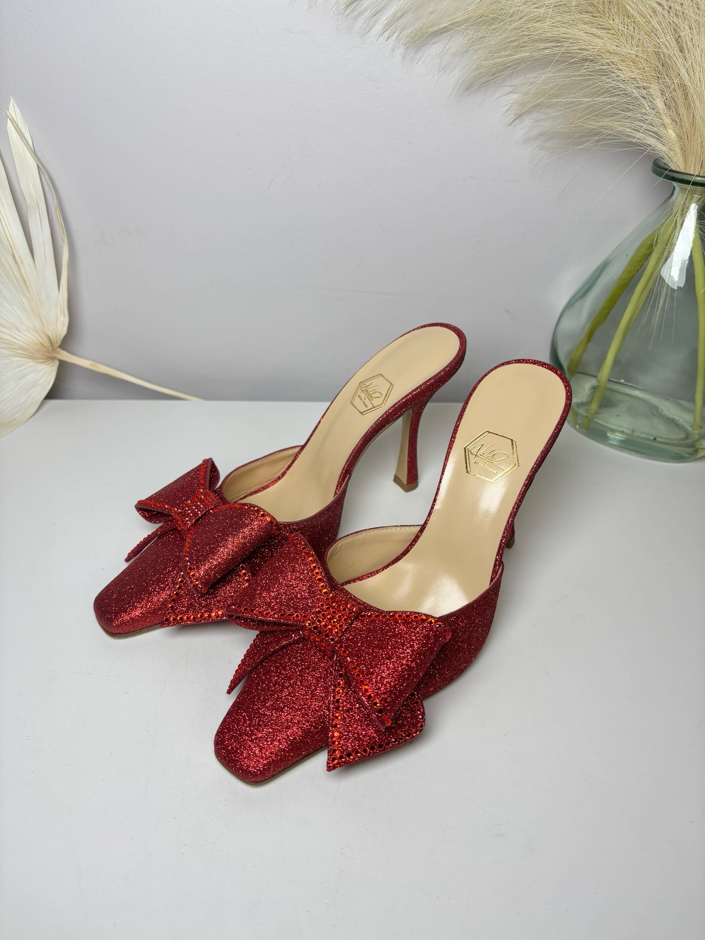 W Shoe Size 7 Nalebe by Amina Means Red Glitter Mule NWT Heels
