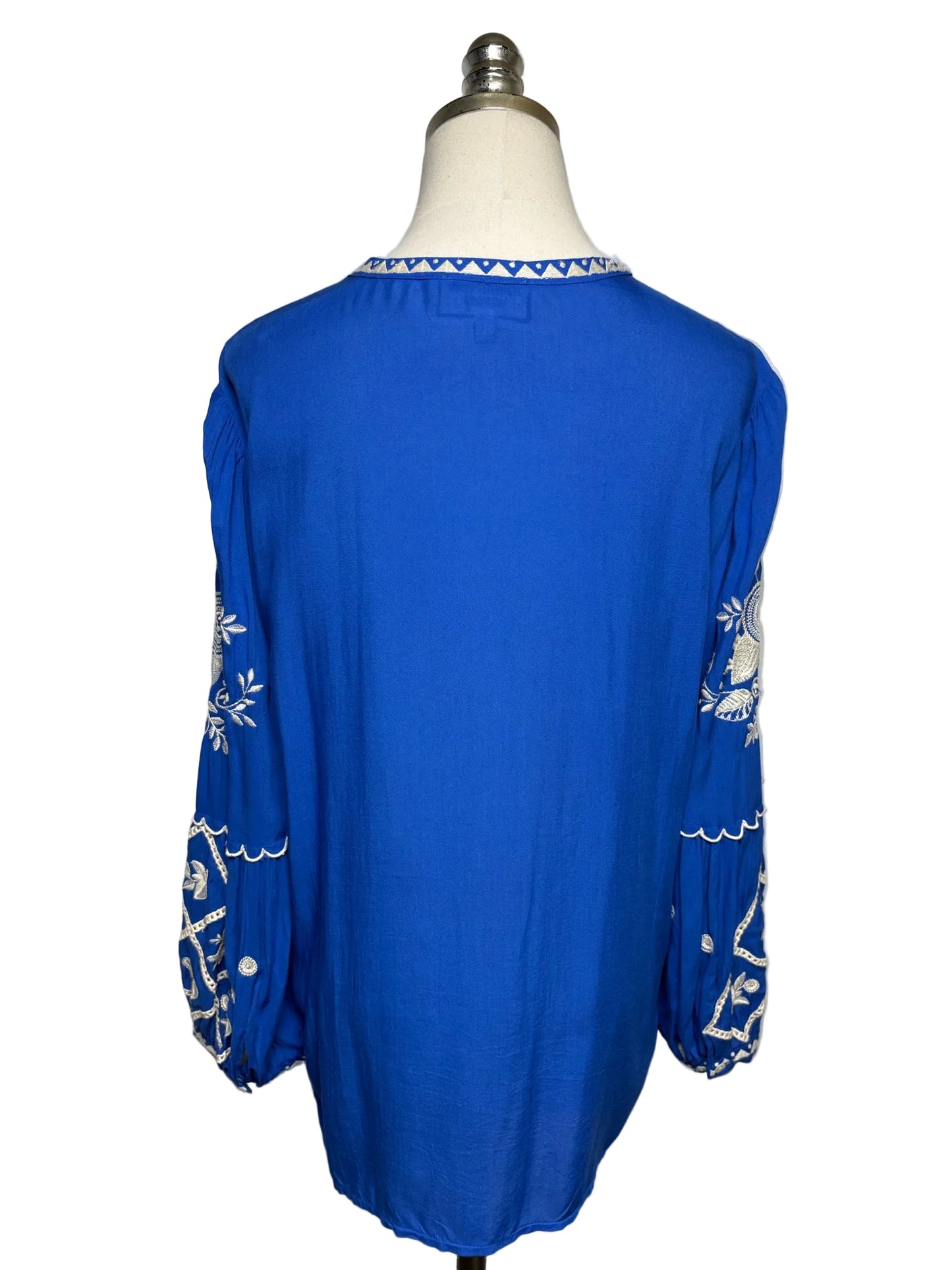 Women Size L Johnny Was Workshop Blue Embroidered Pre-owned Top