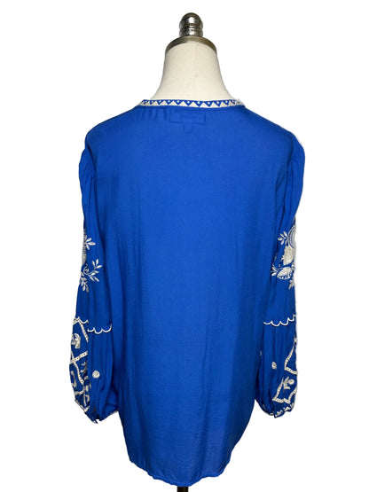 Women Size L Johnny Was Workshop Blue Embroidered Pre-owned Top