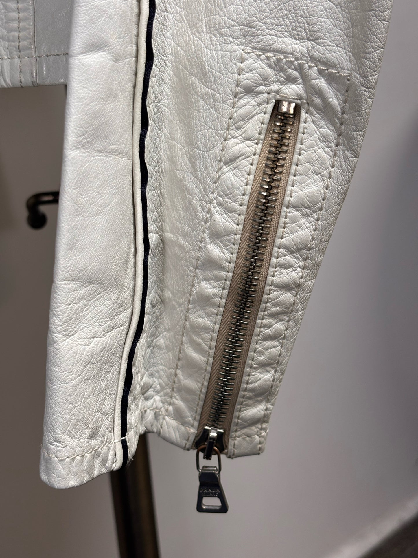 Vintage Prada White Leather Solid Men's Size 52 Moto Jacket