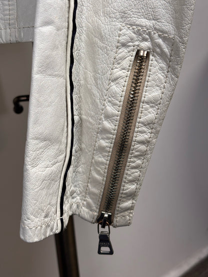 Vintage Prada White Leather Solid Men's Size 52 Moto Jacket