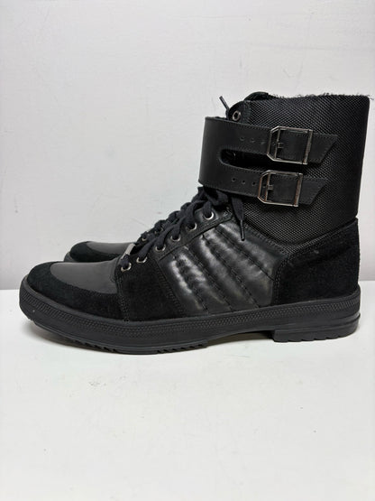 Men Shoe Size US 10 Versace Collection Black Leather & Nylon Pre-Owned High-Top Sneakers