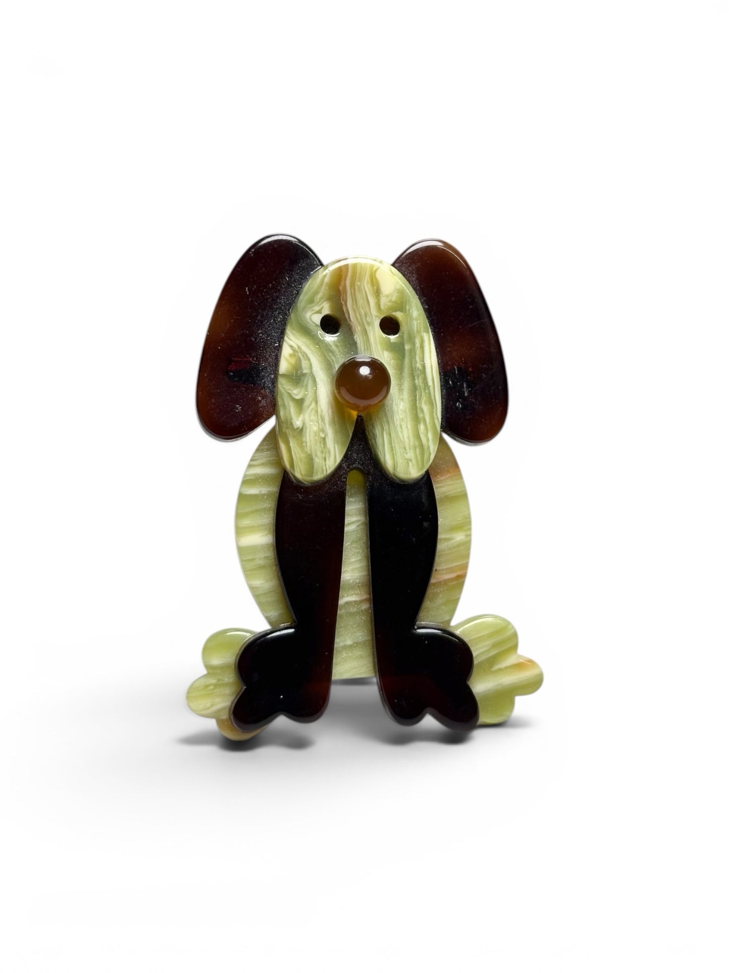 Olive Green, Brown Lea Stein Circa 2000s Sitting Dog Pre-owned Pendant
