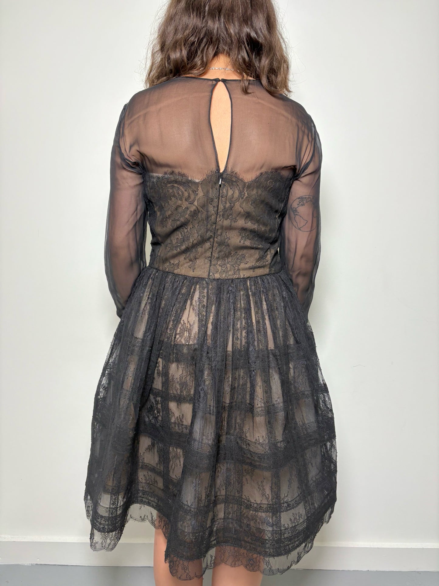 Women Size 14 Oscar de la Renta Black Silk, Lace Cocktail Dress